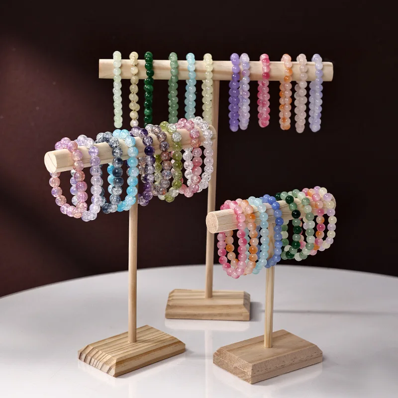 Adereços de jóias de madeira maciça expositor pulseira colar faixa de cabelo jóias armazenamento rack de exibição com base de madeira fornecimento
