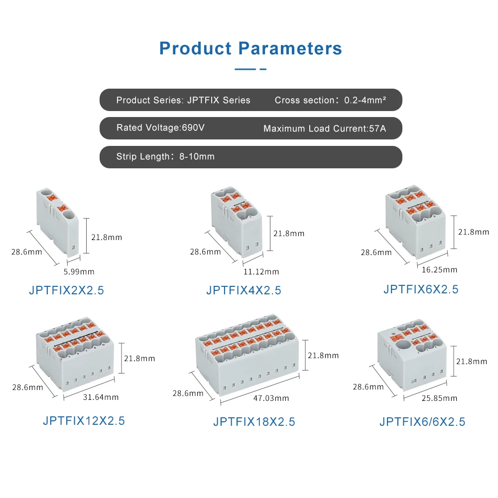 Distribution Block PTFIX 2.5mm² 2/4/6/7/12/13/18/19 Connection Push-in Electric Power Terminal Block Connector Mount on Din Rail