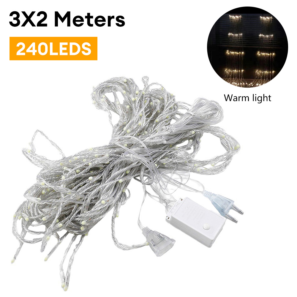 Guirnalda de luces LED navideñas con forma de cascada para lluvia de meteoritos, 3x3 metros/3x2 metros, cortinas LED para el hogar, luces decorativas para vacaciones