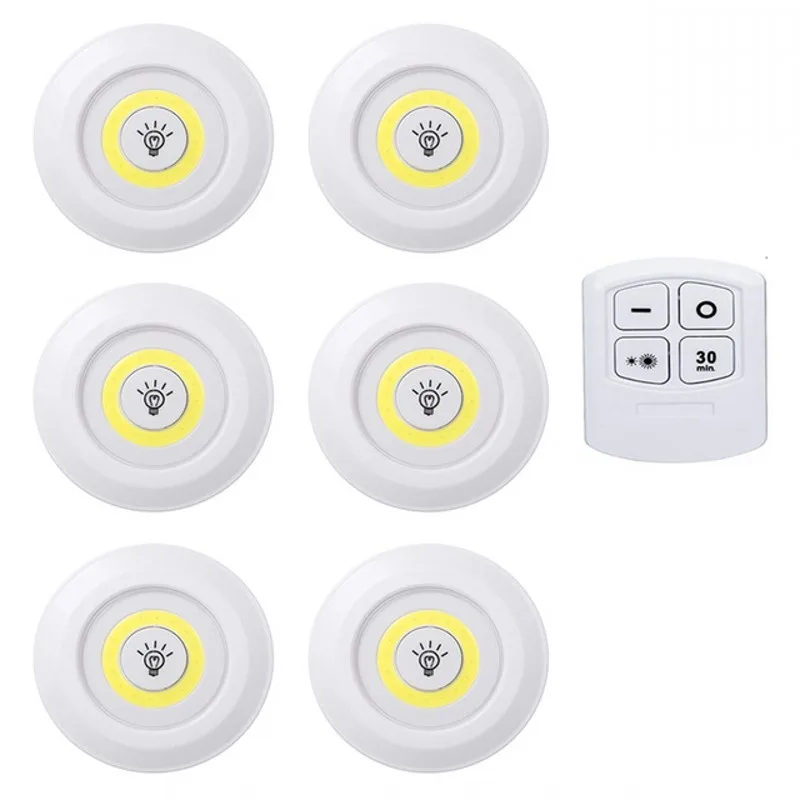 Luz LED para armario COB, 5W, Control remoto ajustable, botón pulsador, lámpara de escaparate para escaleras, cocina, baño, armario, luz nocturna