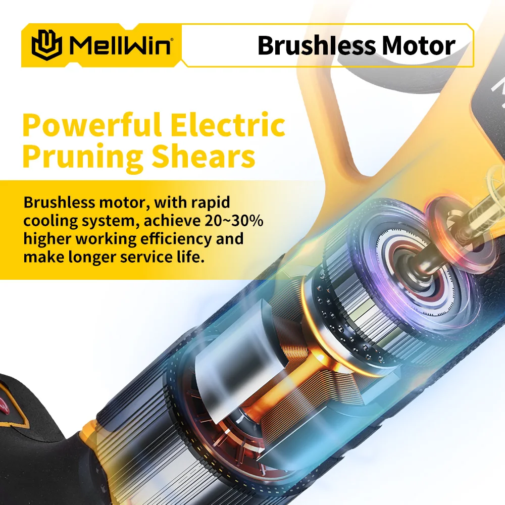 MELLWIN Brushless 30mm Electric Pruner Shear Fruit Tree Bonsai Cordless Pruning Scissors Power Tools For Makita 18V Battery Pin