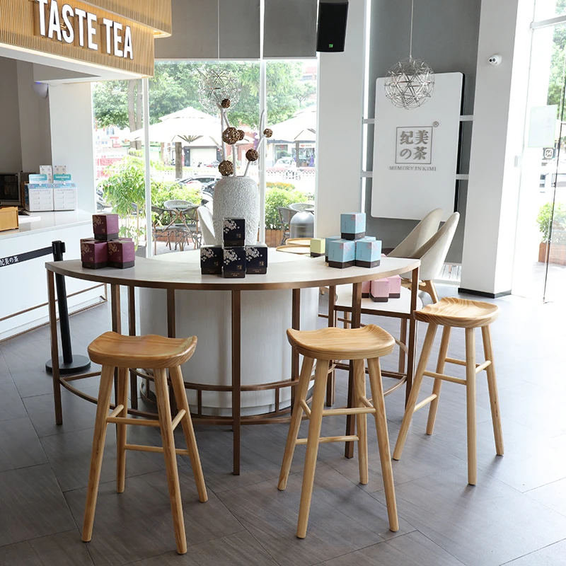 Nordic ไม้เก้าอี้บาร์เฟอร์นิเจอร์ร้านกาแฟไม้เคาน์เตอร์เก้าอี้ห้องครัวสูงสตูลเท้า Commercial Checkout ที่นั่ง