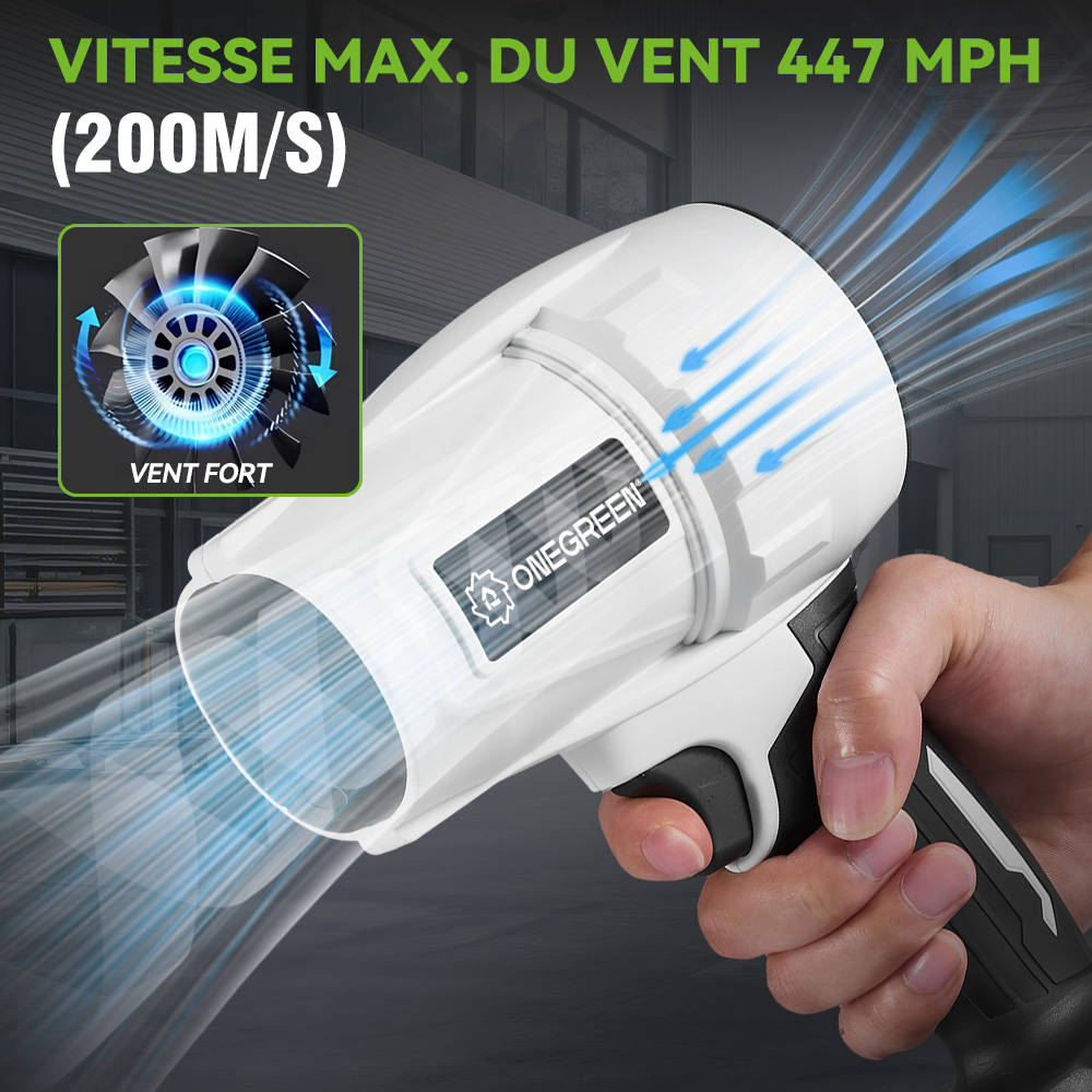 ONEGREEN 2000W Electric Turbo Blower Jet Fan 200M/S Handheld Air Blower Violent Blowing Tool for Makita 18V Battery
