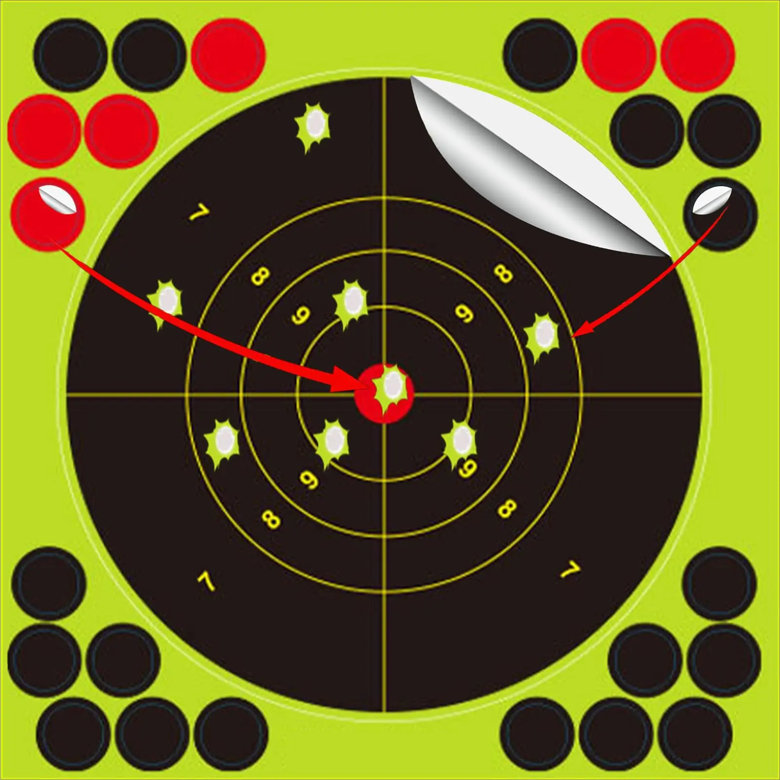 8x8-Inch Splash Shooting Target Fluorescent Burst And Patch Sticker Reactive Target - Shooting Training And Target Practice