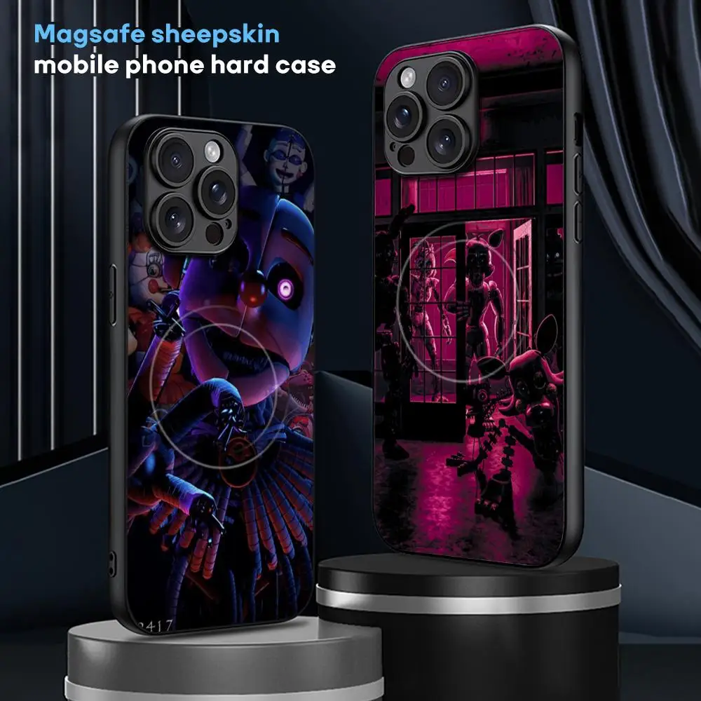 Casing ponsel horor Fnaf a-anima-tronices untuk iPhone 16 15 14 13 12 11 Plus Pro Max kulit domba Magsafe mewah kelas atas