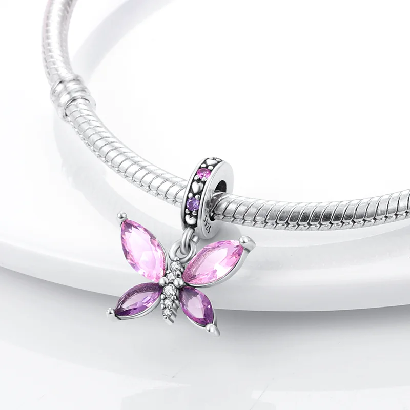 Pendenti originali con ciondoli a forma di farfalla colorata in argento sterling 925 adatti per braccialetti S925, collane, gioielli di compleanno fai da te