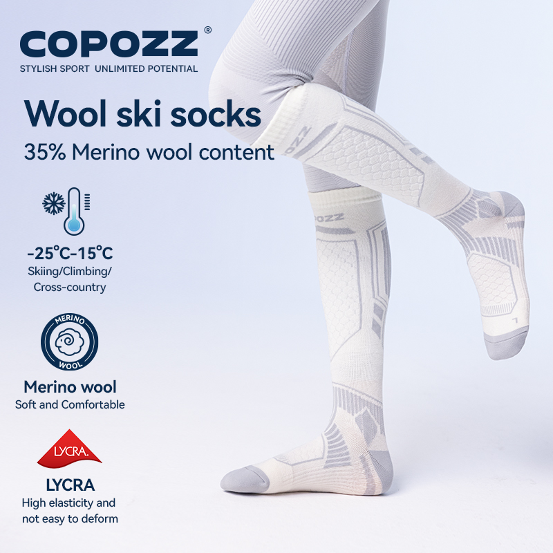 COPOZZ Skisocken aus Merinowolle für Herren und Damen, Outdoor-Wandersocken, verdickt, warm, schweiß, schnell trocknend, kniehoch, lange Socken, Snowboard