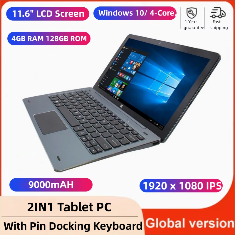 Nc01 11.6 "windows 10 tablet pc 4gb ram 128gb rom com pino encaixe teclado x5-8300 quad core cpu 1920*1080 ips hdmi tipo-c