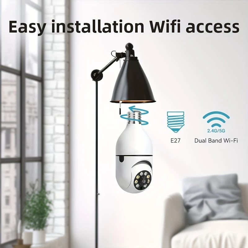 2 Stück Ease Life APP-Glühbirne Überwachungskameras Drahtlose WiFi-Kamera für den Außenbereich 5 GHz, 360 Grad, E27-Lichtfassung, verschraubbar, Securi