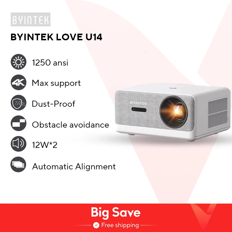 BYINTEK LOVE U14 Full HD 1080P Projector 4K  Smart Bluetooth WiFi 6 Supported 1250ANSI Auto Focus Home Theater Cinema Projectors