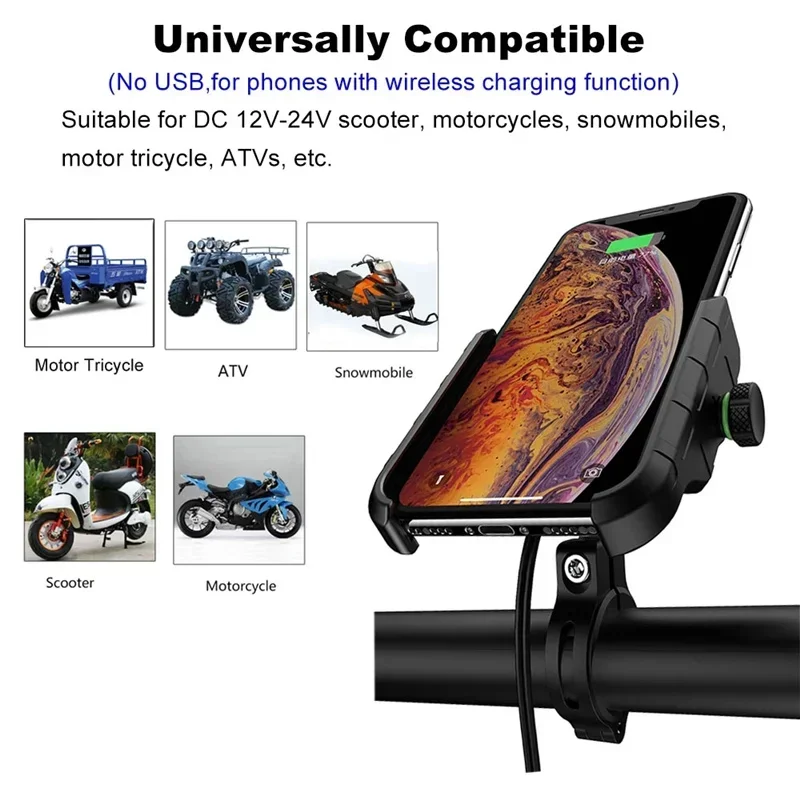 オートバイの携帯電話ホルダー,ハンドルバーマウント,高速ワイヤレス充電,USB充電器,オートバイのミラースタンド,携帯電話のサポート