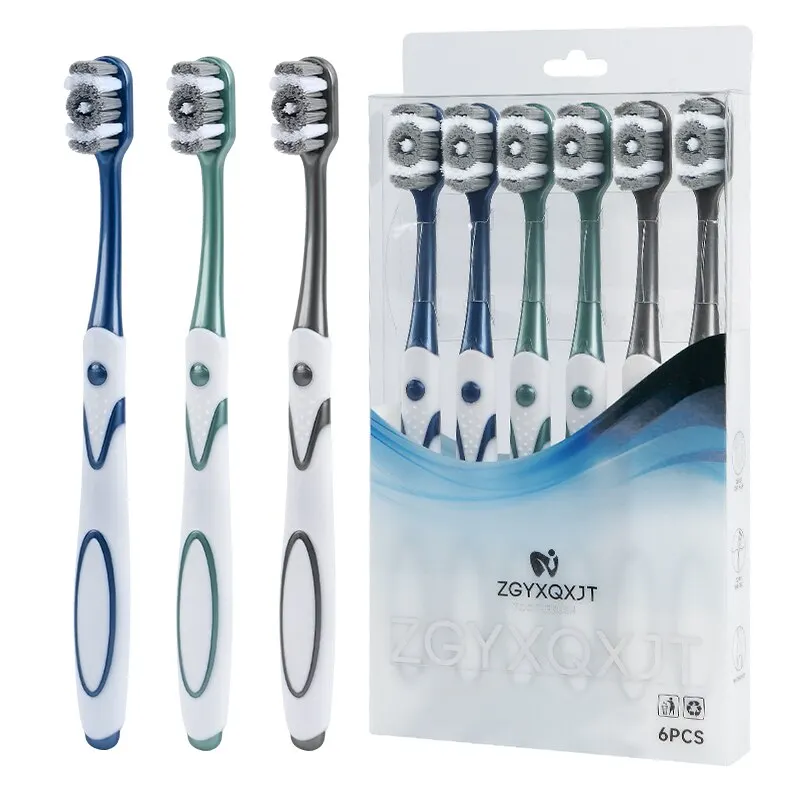 360 Pulizia della bocca intera, Spazzolino da denti da uomo, Spazzolino a setole medie-dure per adulti, Eccellente effetto di pulizia, Sbiancamento dei denti (6 Pac