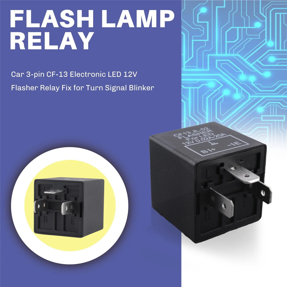 BABQ Relè lampeggiante elettronico LED 12V CF-13 a 3 pin per auto per lampeggiatore indicatori di direzione