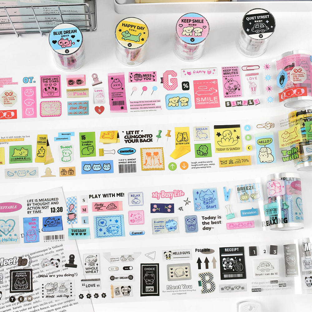 60 ミリメートル * 2 メートルかわいい漫画ラベルジャーナルガジェット素材 PET テープクリエイティブ DIY コラージュスクラップブッキングマスキングテープ学校文具