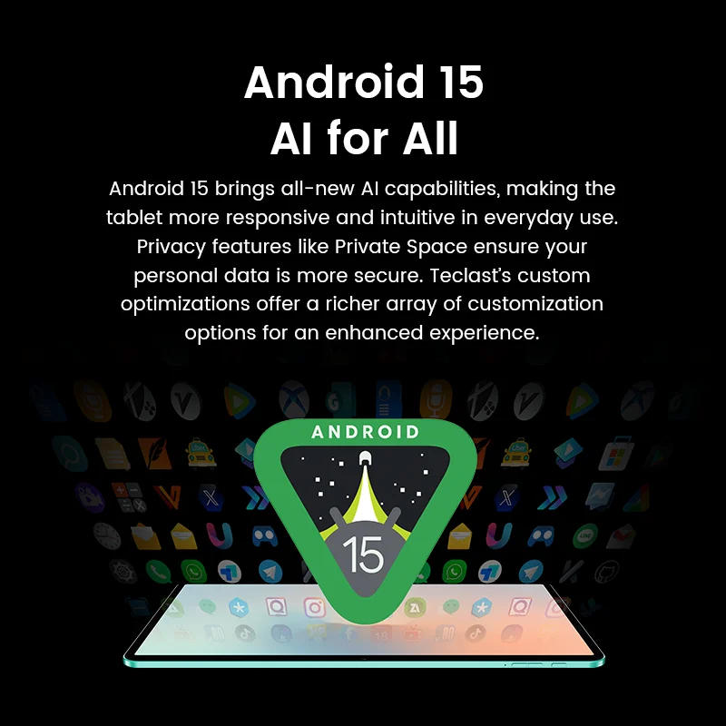 【Nuevo】 Tableta Android 15 Teclast P50Ai 11 pulgadas 90 Hz (6 Gb + 10 Gb) Max.16 Gbgb Ram 128 Gb Lpddr5 1280X800 Allwinner A733-Ai Octa-Core