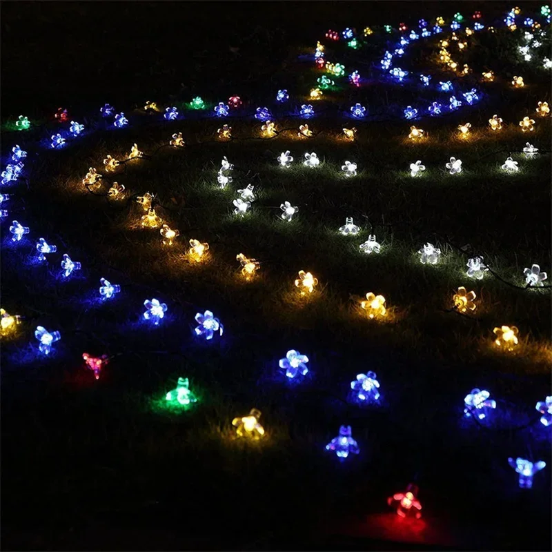 พลังงานแสงอาทิตย์ Fairy String Light SAKURA Garlands 5M พีชดอกไม้ CherryLED โคมไฟสําหรับงานแต่งงานสวนตกแต่งกลางแจ้งไฟ LED