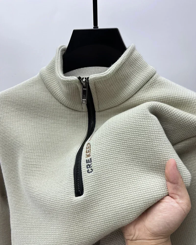 Herrenbekleidung Rollkragenpullover Mode Herren Strickwaren Einfarbig Klobiger halber Reißverschluss Verdickungspullover Luxuriöser warmer Pullover