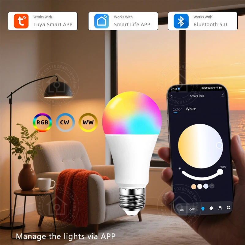 Lampadina intelligente E27 Tuya Lampadina LED Bluetooth 18W 15W 9W 220V Lampada RGB Controllo APP Timer Dimmerabile Sincronizzazione musicale Funziona con la vita intelligente