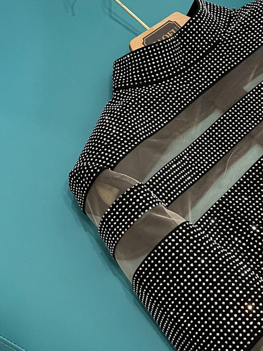 Novo Top de Malha com Estilo Estelar 2025, Pesado, com Patchwork e Strass, Estilo Casual para Mulheres