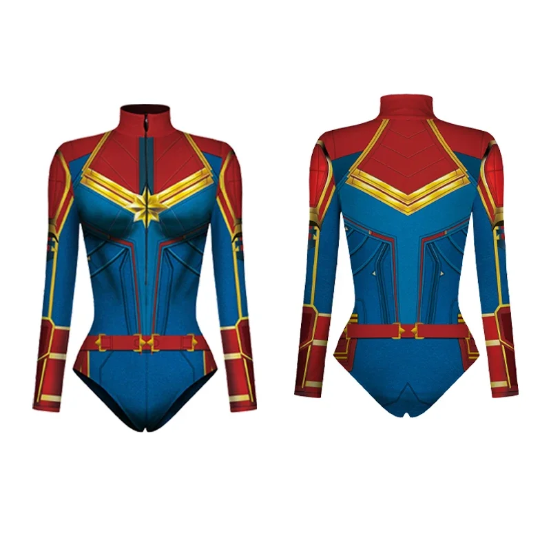スーパーヒーロースパイダーマンボディスーツ女性のためのキャプテンアメリカコスプレ 3D プリント長袖水着大人のハロウィンカーニバル衣装