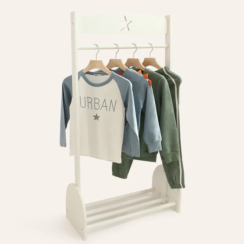 ที่แขวนเสื้อผ้าเฟอร์นิเจอร์เด็กทำจากไม้แข็งสไตล์นอร์ดิก rak penyimpanan Baju ห้องนอนตู้เสื้อผ้าเด็กทารกชั้นวางรองเท้า