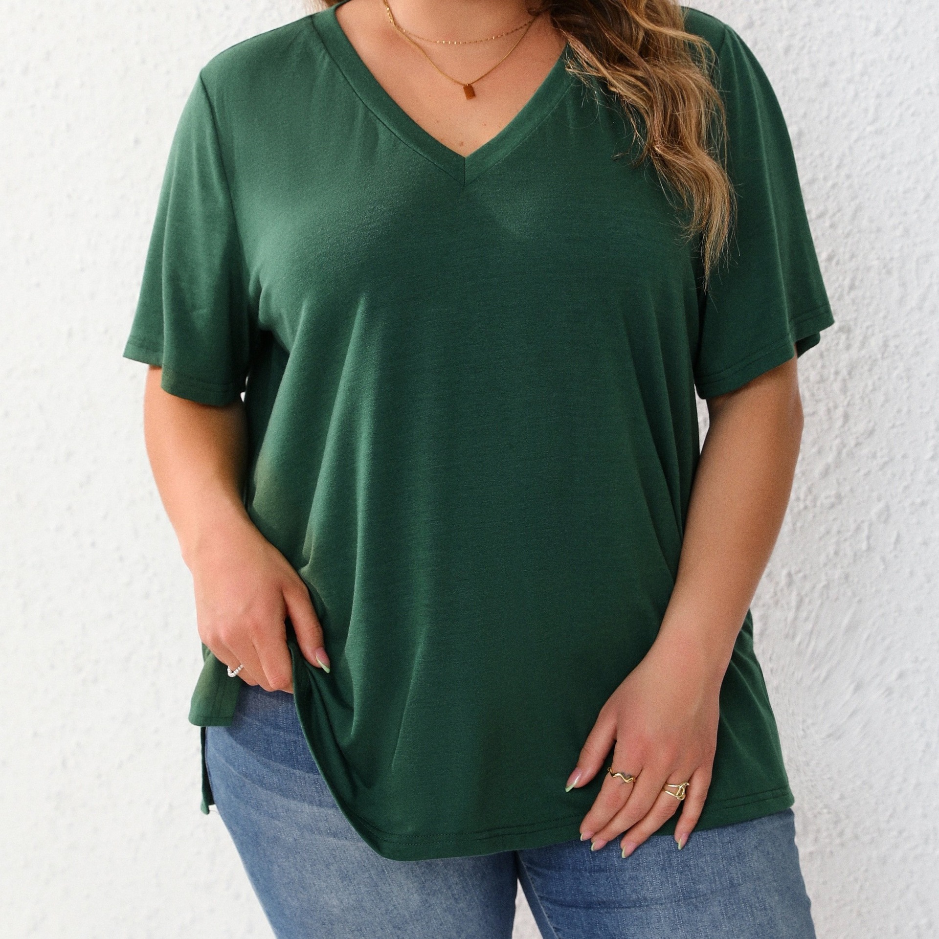 7XL 8XL Plus Größe Frauen T Shirt Sommer V-ausschnitt Kurzarm Pullover Lose Tops Casual Solide Farben Damen Große Größe t-shirt