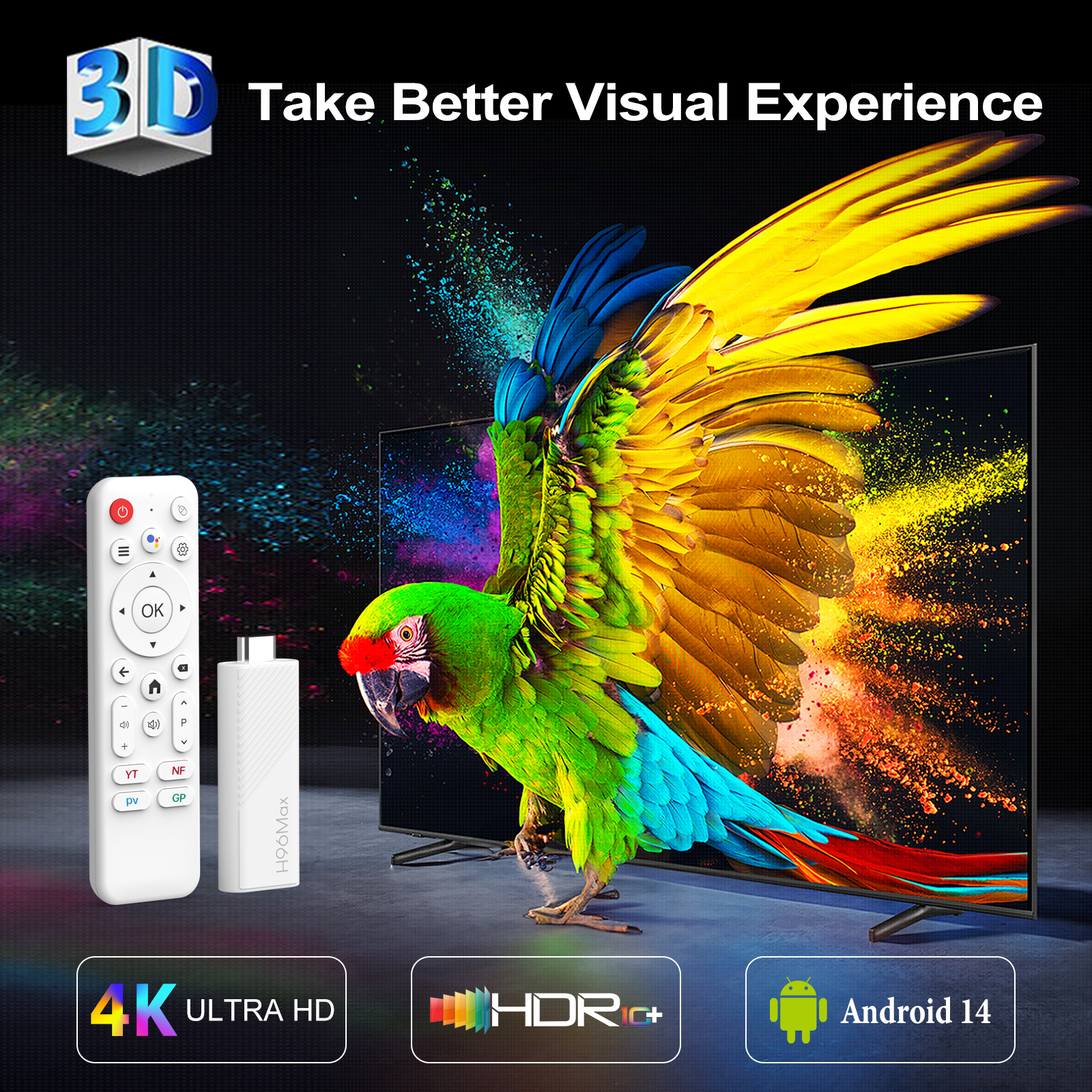 H96 MAX H313 mini TV Stick Android14 Quad Core Wifi6 BT5.0 4K@60fps ATV Launcher Google Voice Assistant Media Player AI TV Stick