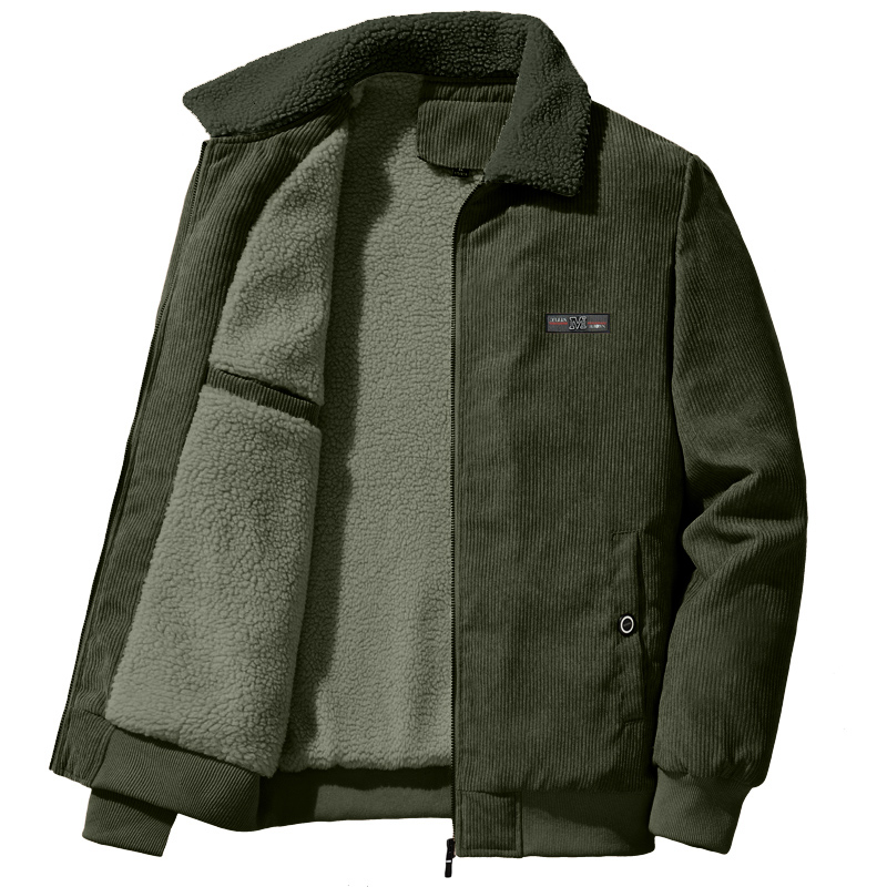 Chaqueta de lana Polar de invierno para hombre, ropa de lana cálida informal de pana, chaqueta de senderismo holgada con cremallera completa y cálida para exteriores