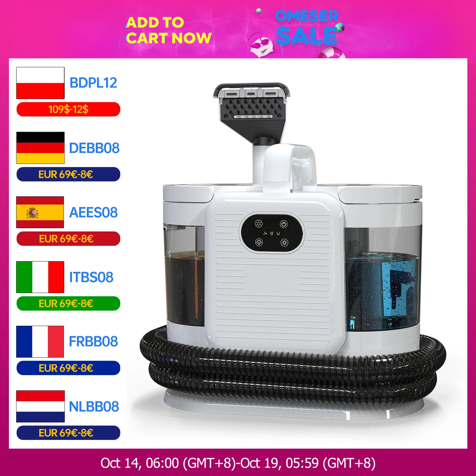 OMESER C988 1650W Macchina a spruzzo per pulizia a vapore 15KPa Aspirazione Pulitore per tappeti Elettrodomestico portatile intelligente per divano letto pulito
