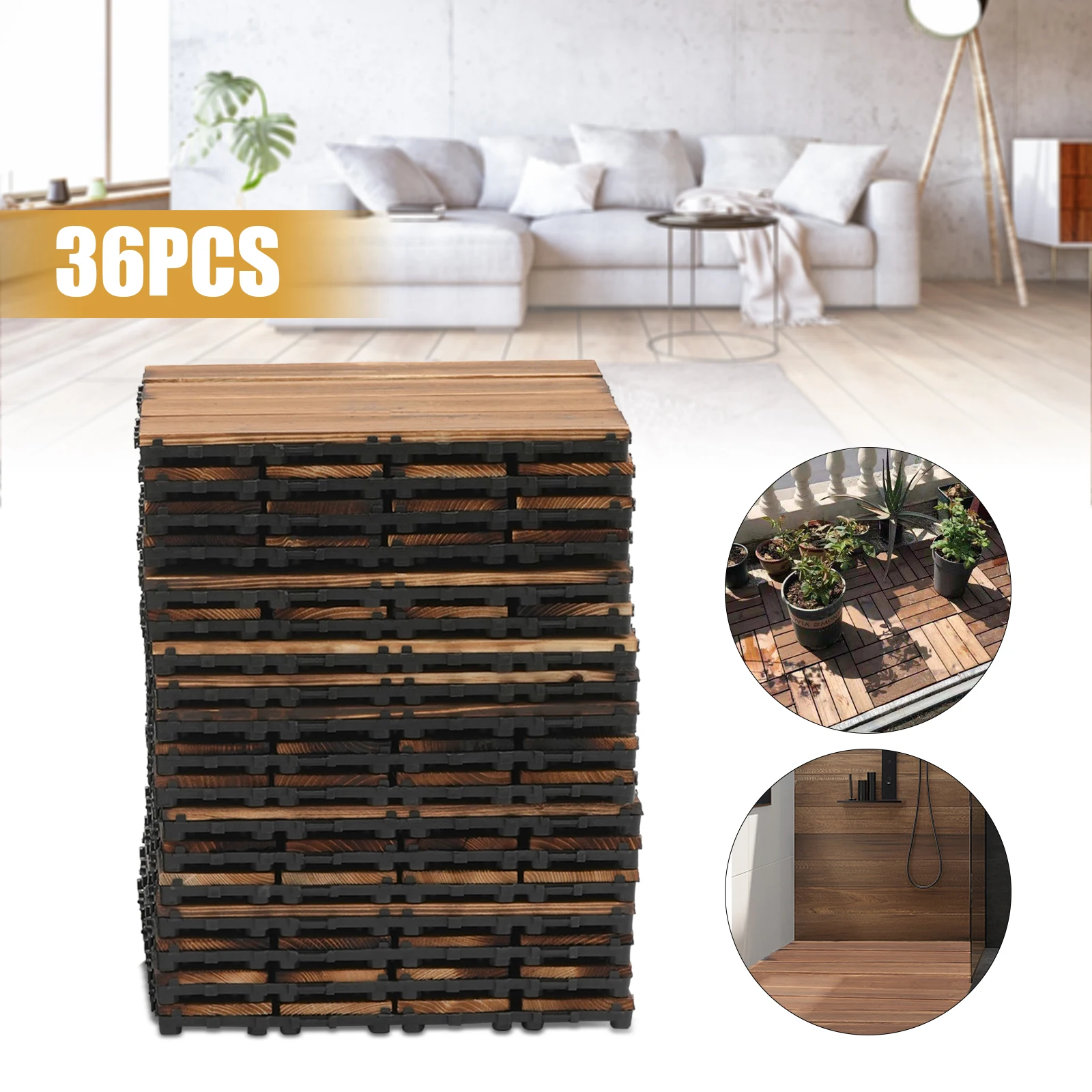 36 Pack 12" × 12" Hardwood Interlocking Patio Deck Tiles Wood Interlocking Flooring Tiles Interlocking Patio Tiles