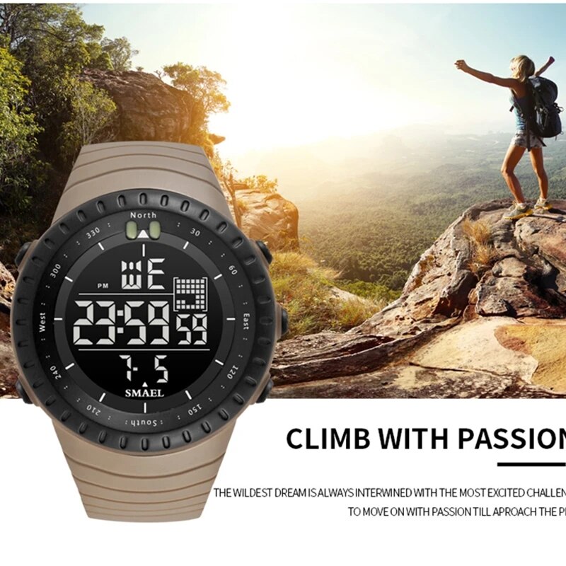 Smaelブランド男性用電子時計アウトドアスポーツ防水ビッグダイヤルデジタルledアラーム1237
