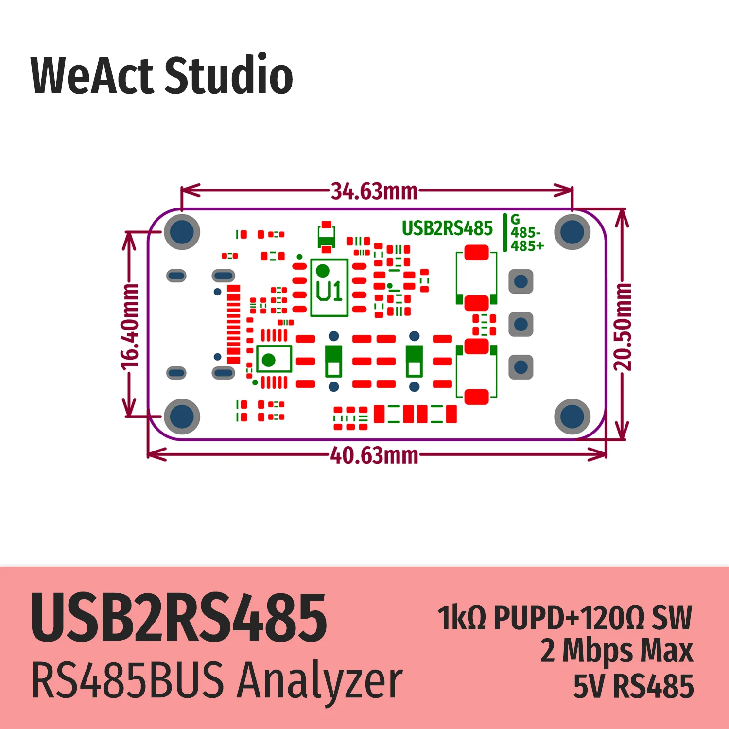 WeAct USB To RS485 485 Converter Module RS485BUS Analyzer 1KΩ 120Ω Switch High Reliability Industrial
