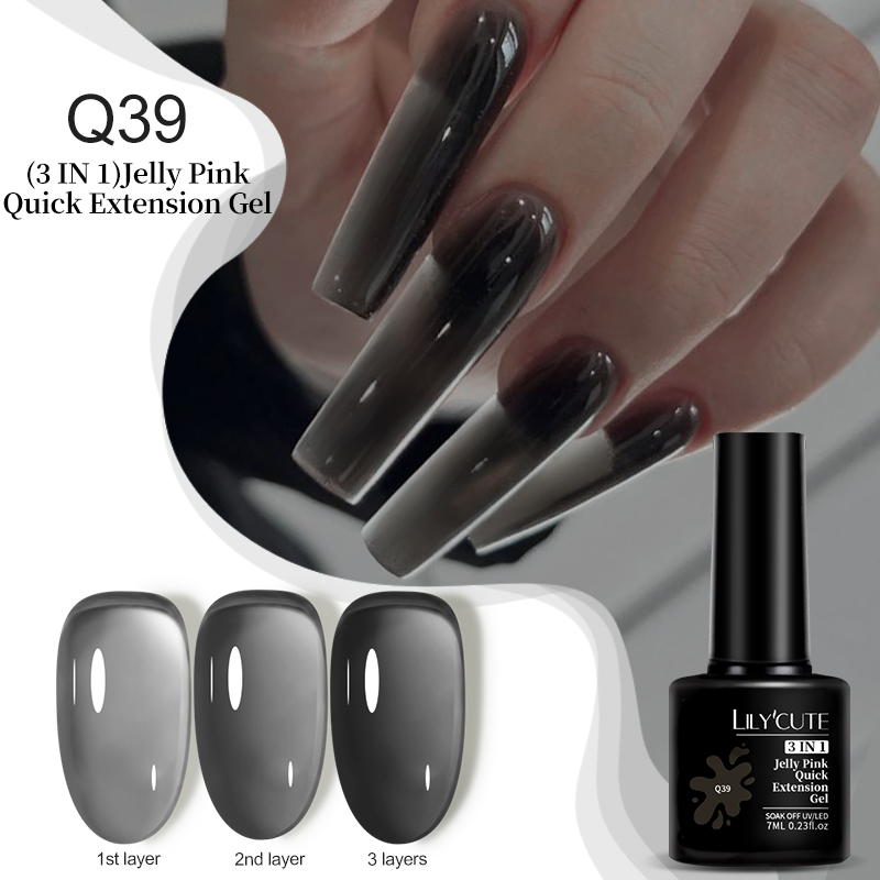 LILYCUTE 7ML Jelly Black esmalte de uñas de Gel de extensión rápida Esmalte desnudo Unas Semipermanente UV Soak Off Nail Art Gel de construcción