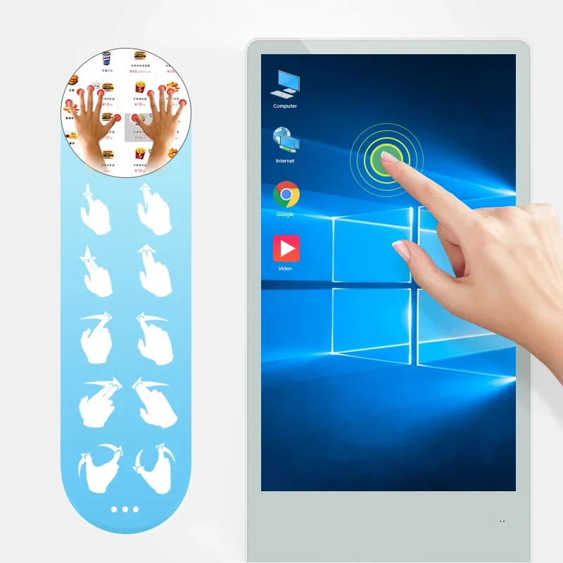 LCD 터치 스크린 플레이어, 쇼핑몰 플로어 스탠딩 디지털 간판 디스플레이, 광고 키오스크, OEM 32, 42, 50, 55, 65 인치