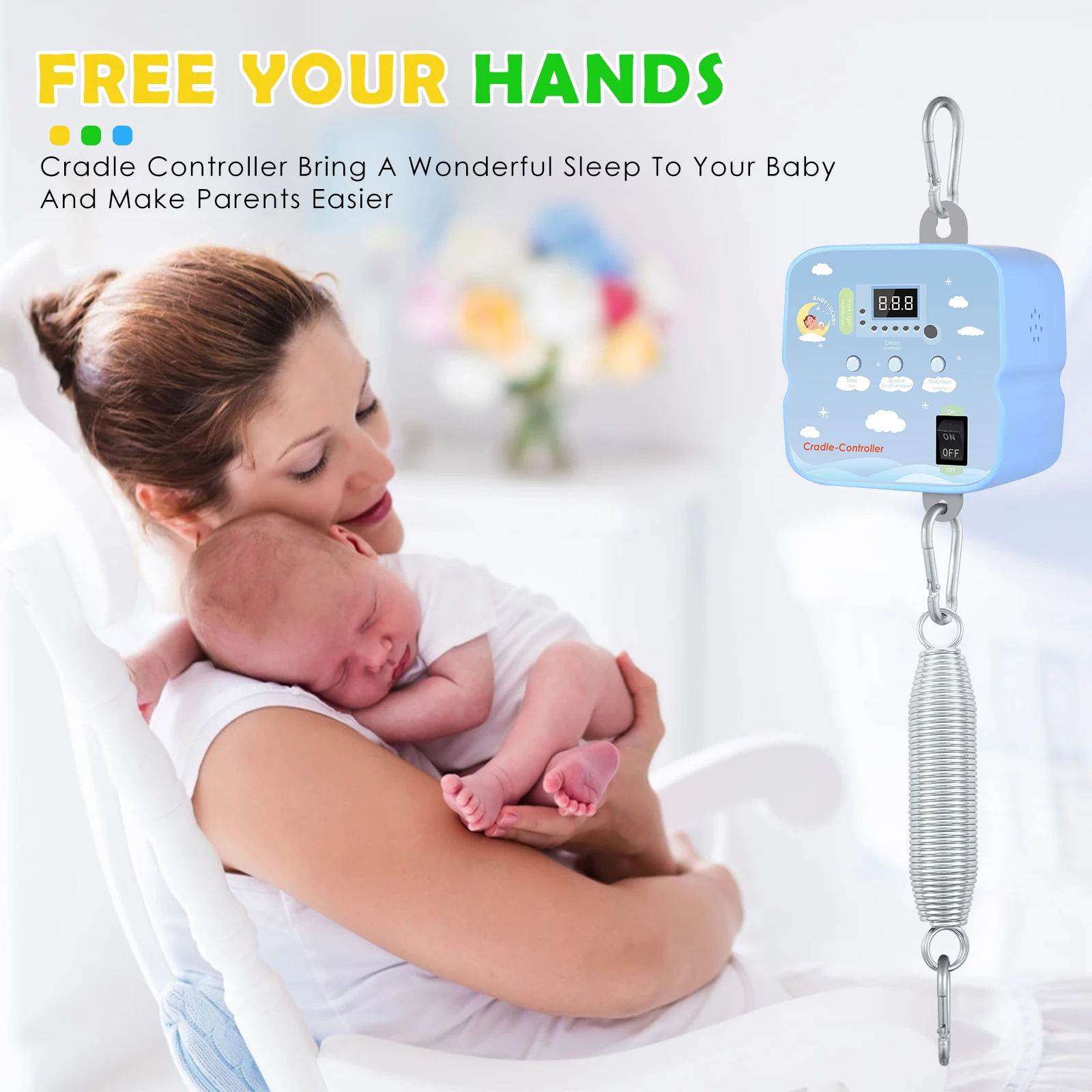 Electric Baby Swing Controller, 2-Piece Spring and Remote Control, Motor Spring Cradle, Adjustable Timer, Up to 20kg