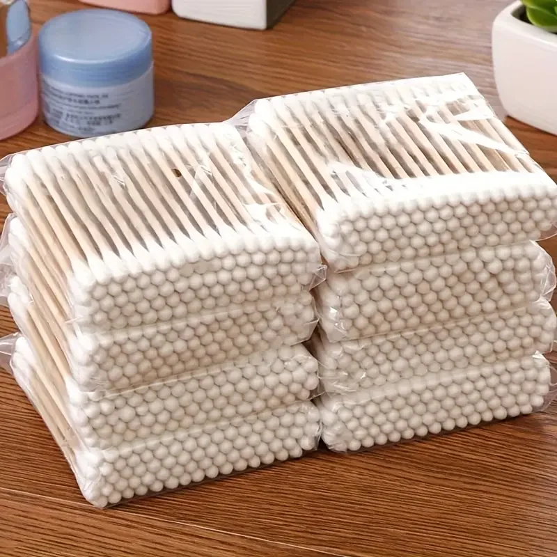 Tamponi di cotone a doppia estremità in bambù da 500 pezzi: delicati per orecchie e trucco, non profumati