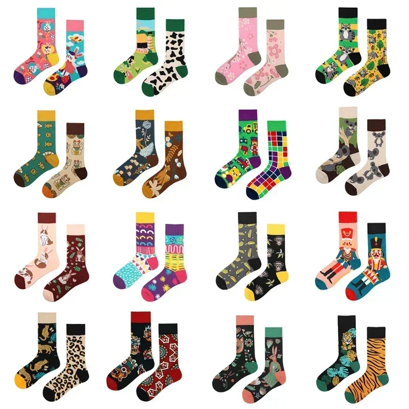 Original Design AB Mandarin Duck Asymmetric Socks Ins Street Cartoon Creative Animal and Plant Fruit Fashion Sports Cotton Socks