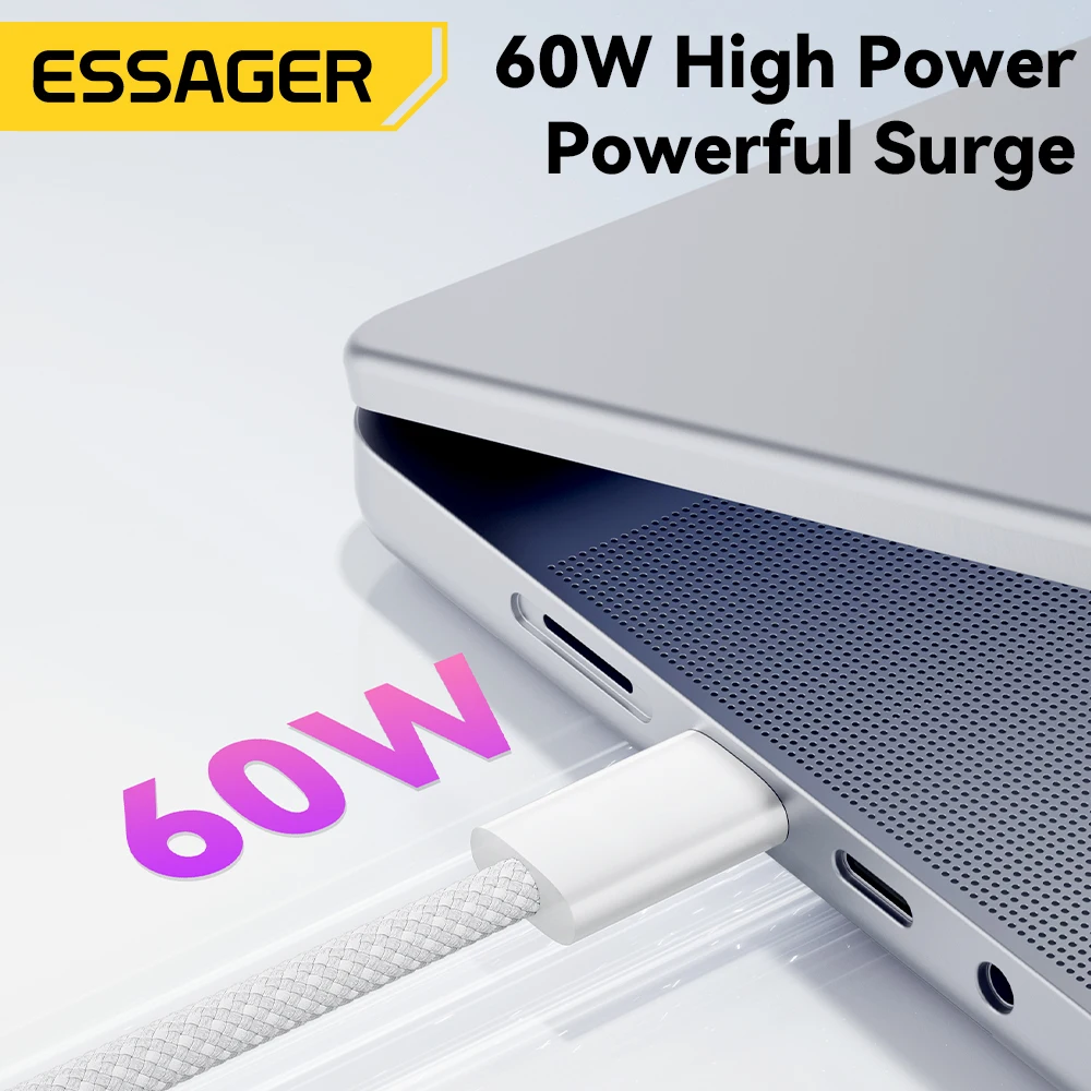 Essager 60 Вт USB C-кабель для iPhone 16 15 Plus Pro Max Xiaomi Кабель типа C для Macbook Pro iPad PD Кабель для быстрого зарядного устройства Type-C