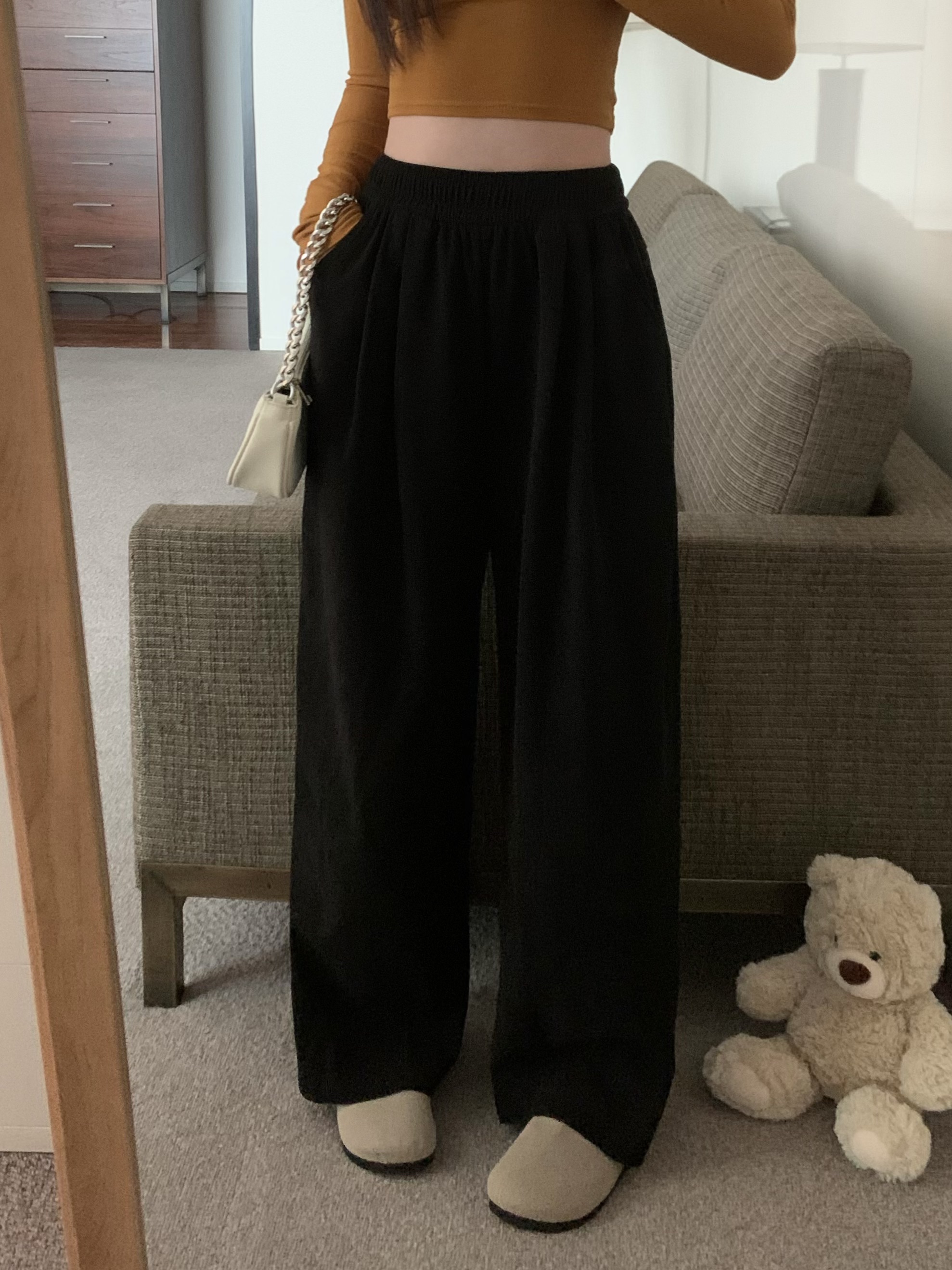 春 2025 ハイウエスト肥厚怠惰なスタイルセムバッハパンツドレープ折りストレートカジュアル床長さの長ズボン女性のための