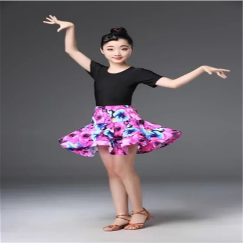 Rok dansa Rumba Latin lengan pendek untuk anak perempuan, rok dansa Modern, kostum latihan kompetisi, pertunjukan panggung, pesta Ballroom, kostum anak perempuan