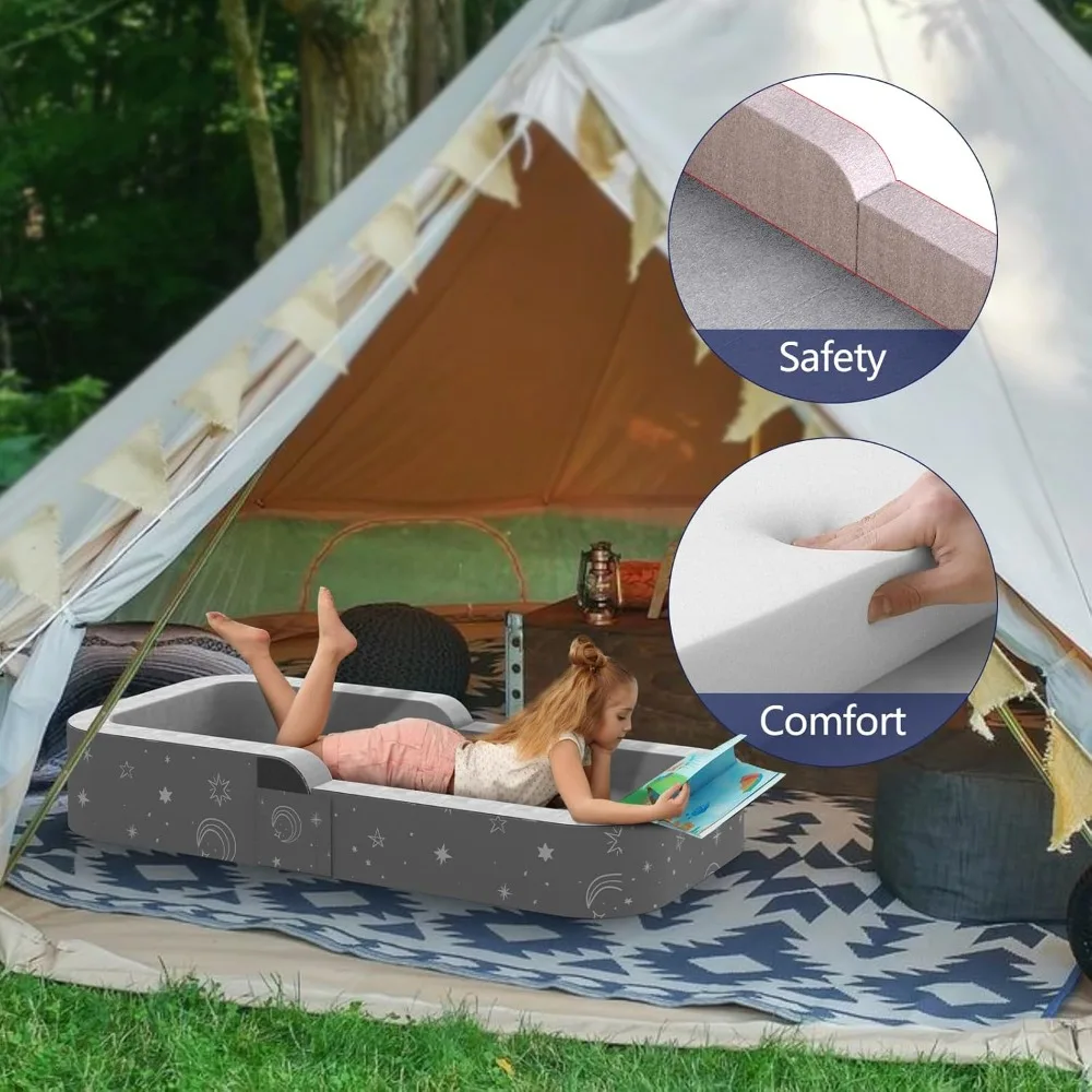 Toddler Travel Bed, Portable Travel Beds - Foldable Soft Foam Floor Cot with Washable Cover