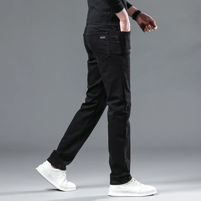 WTHINLEE Winter Mannen Zwarte Rechte Stretch Denim Dik Fluwelen Broek Warme Jeans Casual Fleece Lijn Broek Mannelijke Plus Size