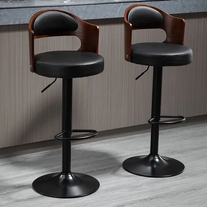 Solid wood bar chair Modern simple bar chair Lifting rotating home backrest high stool