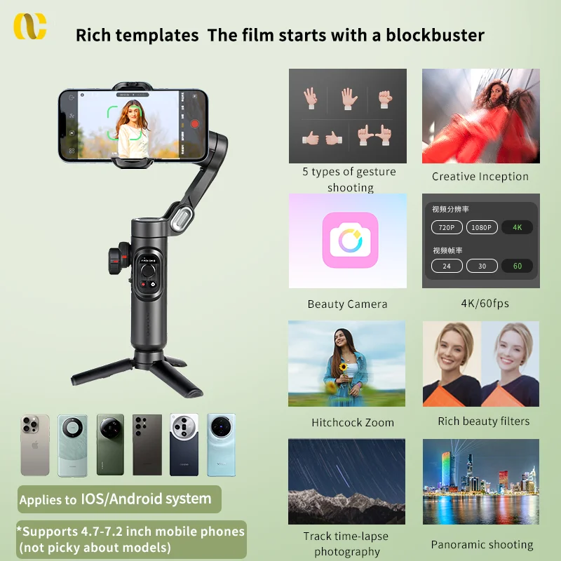 AOCHUAN Smart XE 3-Achsen-Handheld-Gimbal-Stabilisator für Smartphone iPhone Android Face Tracking Tiktok Vlog Live-Streaming