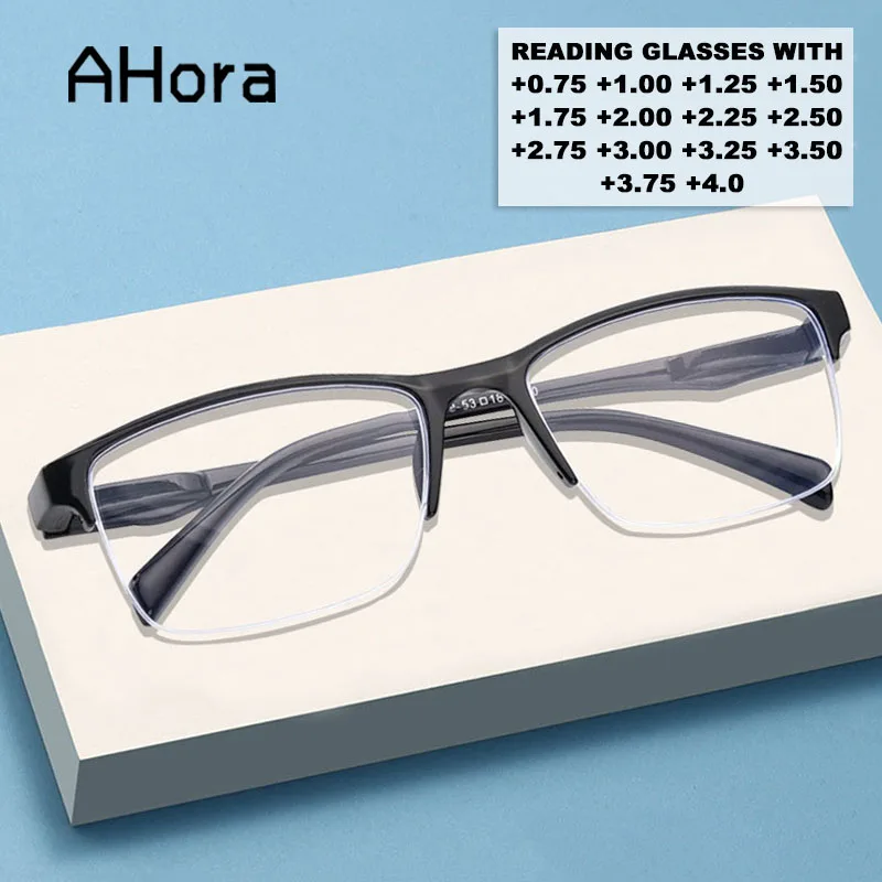 Ahora gafas de lectura de medio marco para hombres y mujeres gafas de presbicia con dioptrías + 0,75 + 1,0 + 1,25 + 1,5 + 1,75 + 2,0 + 2,25 + 2,5 + 2,75 + 3,0