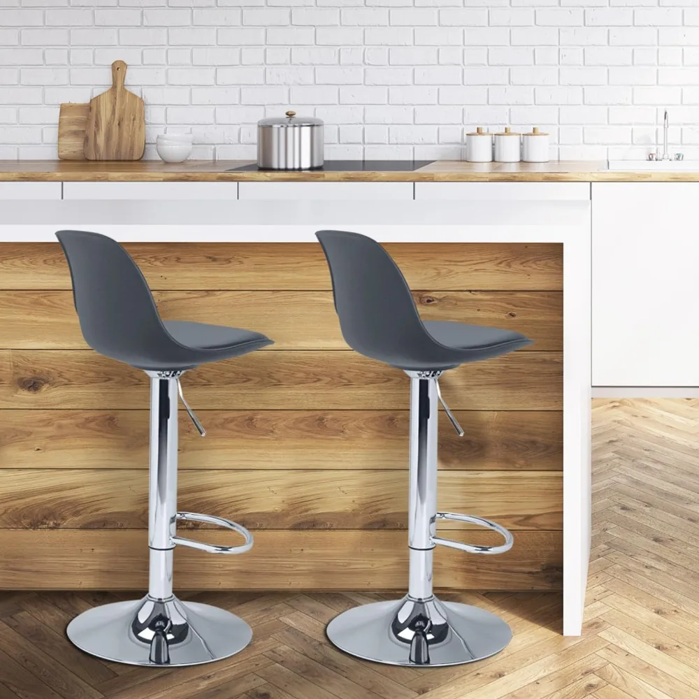 Silla giratoria de barra alta ajustable, asiento nórdico moderno, juego de 2 taburetes de bar gris