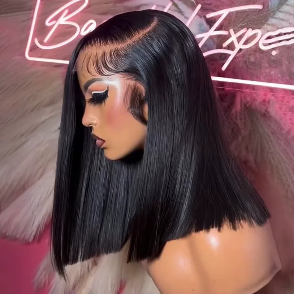 220% densidade bob perucas em linha reta 100% cabelo humano perucas dianteiras do laço 13x4 bob cabelo remy brasileiro pré-arrancado perucas dianteiras do laço 16 polegada