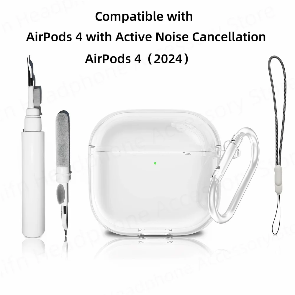 [4 in 1] Hülle für AirPods 4, mit aktiver Geräuschunterdrückung/2024, neue AirPods 4-Hülle mit Schlüsselanhänger und Trageband, weiche, transparente TPU-Hülle ﻿
