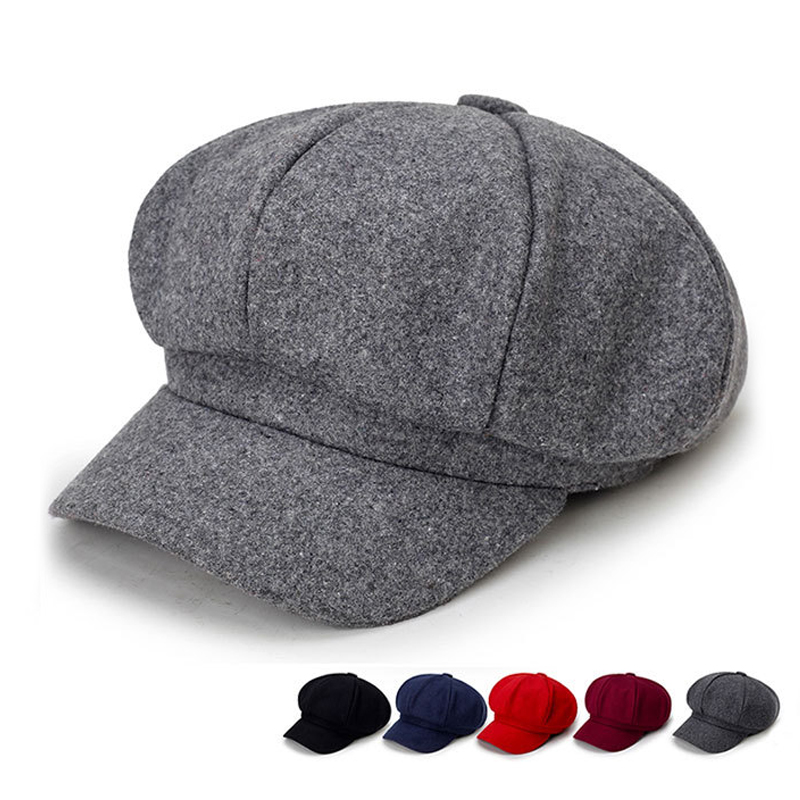 Boina de lana de color sólido, sombrero de algodón a la moda para exteriores, sombreros a prueba de viento para otoño e invierno, gorras universales para hombres y mujeres