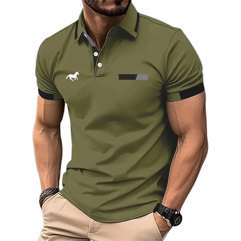 Camisa polo esportiva casual masculina, manga curta, cor sólida básica, estilo clássico, camisa polo de verão regular, moda